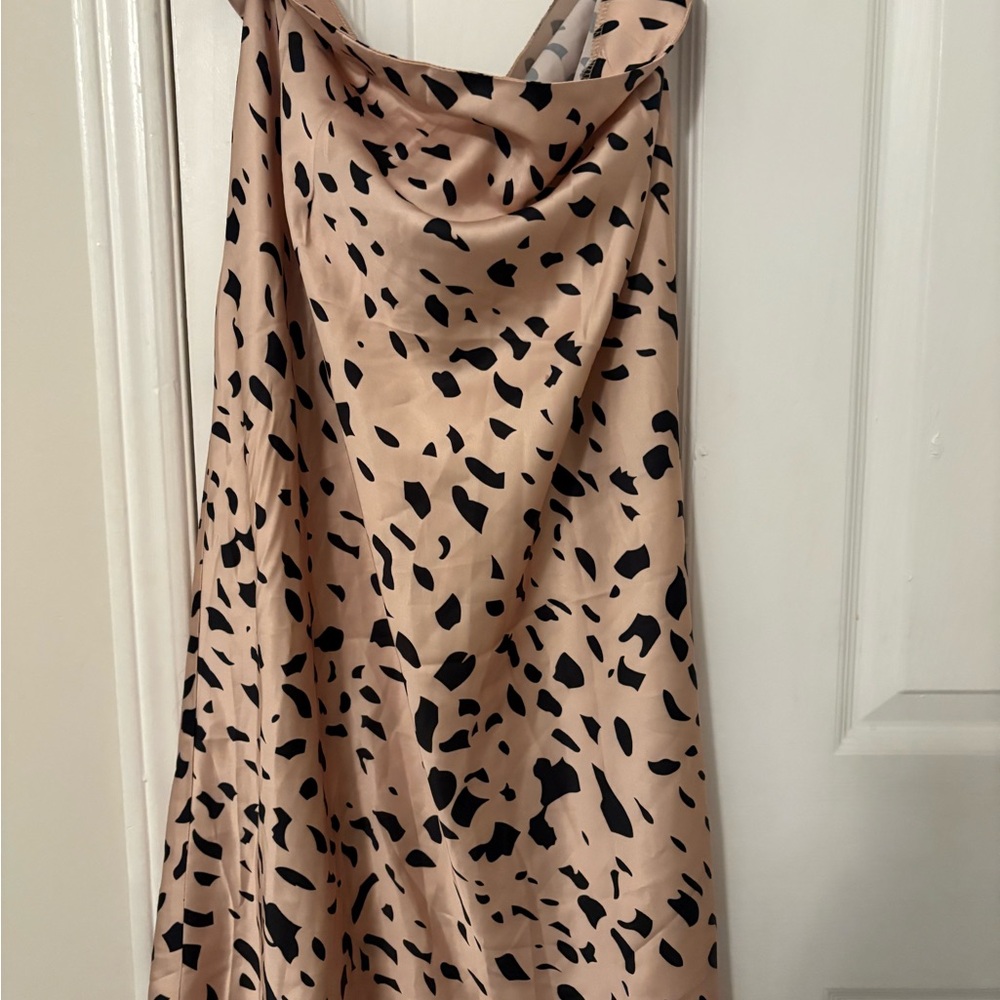Beige and Black Animal Print Slip Dress